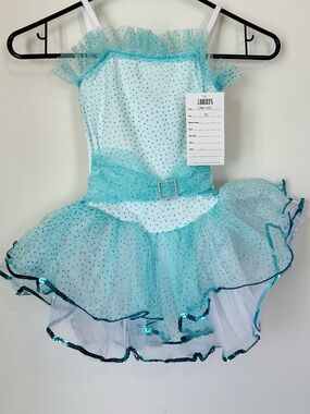 NWT Liberts Kids Sparkle Aqua Tulle Dance Costume Dress - Size: SC(6/6X)